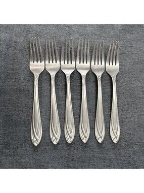 6 Hampton Silversmiths Lace Frosted Salad Forks Stainless Flatware Replacement